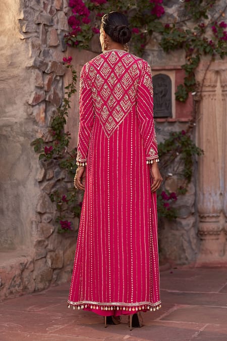 Shop_Nidhika Shekhar_Pink Cape And Sharara Crepe Embroidery Sequins Cape Open Gulabo Utsav Set _at_Aza_Fashions