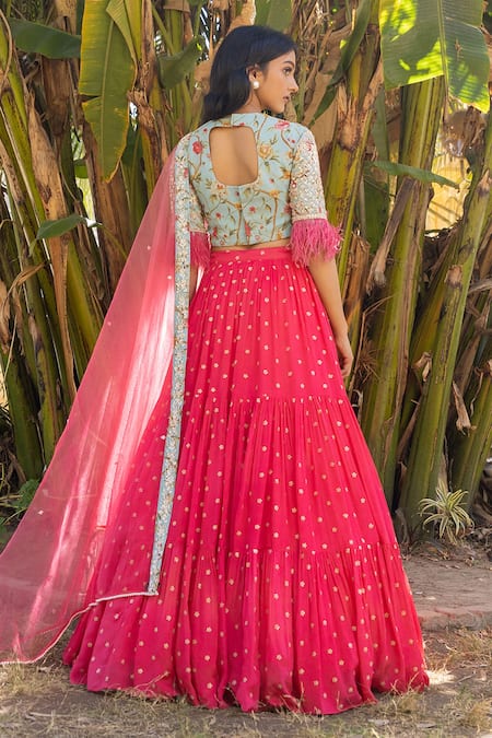 Shop Suruchi Parakh Pink Georgette, Net Beads, Sequins, Cut Work Flower Butti Pattern Lehenga Set at Aza Fashions Shop_Suruchi Parakh_Pink Georgette, Net Beads, Sequins, Cut Work Flower Butti Pattern Lehenga Set _at_Aza_Fashions
