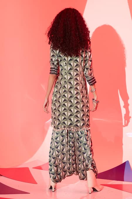Shop_Esha L Amin_Multi Color Viscose Crepe Printed Triangle Dhoti Pant _at_Aza_Fashions