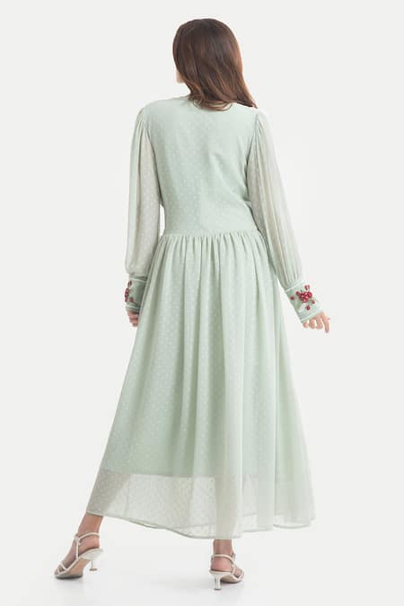 House Of Thl Bellrose Embroidered Cuff Dress 