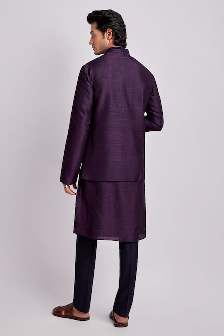 Shop Bubber Couture Wine Silk Diamonds Geometric Print Bundi at Aza Fashions Shop_Bubber Couture_Wine Silk Diamonds Geometric Print Bundi _at_Aza_Fashions