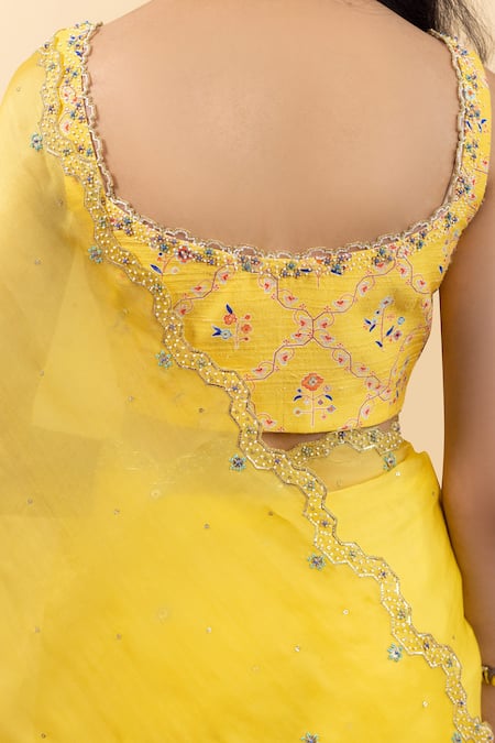 Pita Nila Soha Embroidered Saree With Chokor Print Blouse 