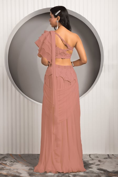 Jade By Ashima Floral Embroidered Blouse & Gown Set 