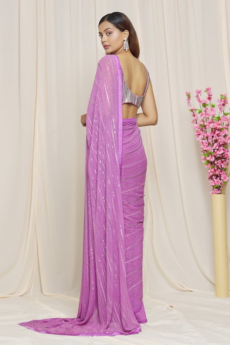 Shop Yoshita Couture Purple Satin, Shantoon, Bag- Georgette, Blouse - Jessica Linear Embroidered at Aza Fashions Shop_Yoshita Couture_Purple Satin, Shantoon, Bag- Georgette, Blouse - Jessica Linear Embroidered _at_Aza_Fashions