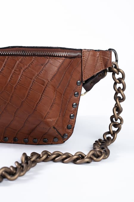 Shop Trov Brown Croc Embossed Leather Bag at Aza Fashions Shop_Trov_Brown Croc Embossed Leather Bag _at_Aza_Fashions