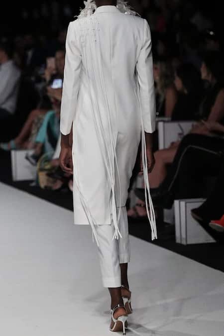 Shop_Vidhi Wadhwani_White Crepe Fringe, Cut Work Hawa Applique Blazer _at_Aza_Fashions