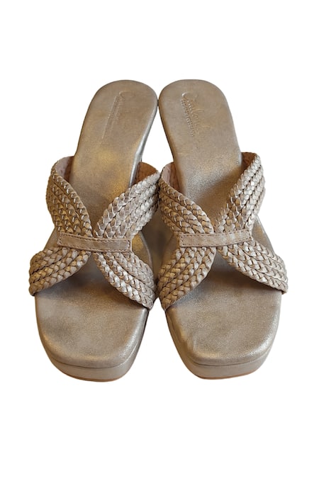 Cinderella By Heena Yusuf Braided Curved Strap Wedges 