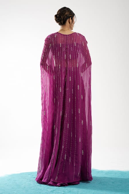 Charu And Vasundhara Purple Tussar, Organza Embroidery Scoop Neck Eira Blouse And Sharara Set  2