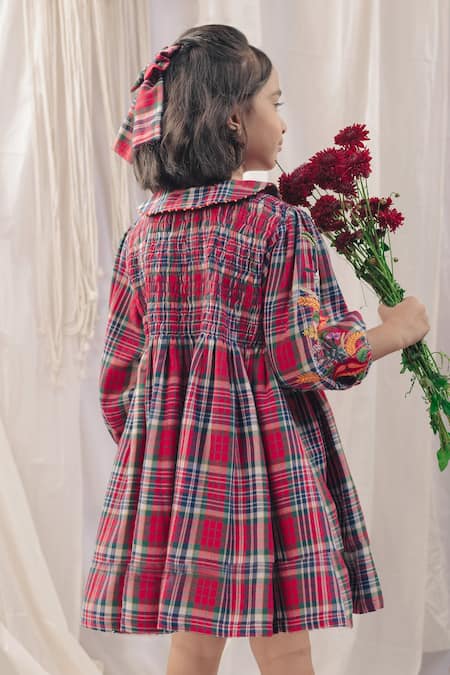 Bagichi Fiona Red Button Down Flannel Dress 