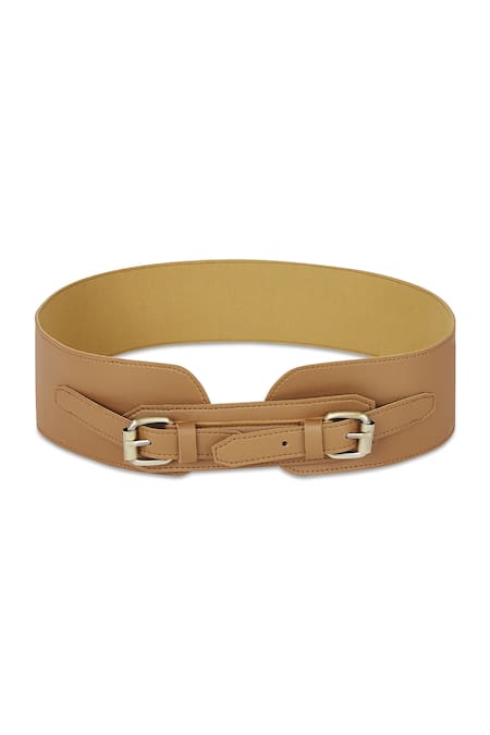 Shop Trov Brown Solid Leather Buckle Belt at Aza Fashions Shop_Trov_Brown Solid Leather Buckle Belt _at_Aza_Fashions