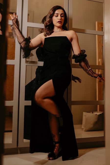 Vana Ethnics Velvet High Slit Gown 