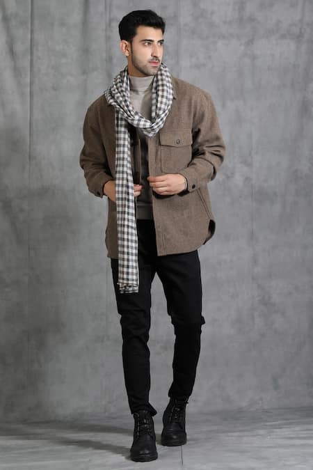 Dusala Handwoven Cashmere Fine Wool Checkered Stole 