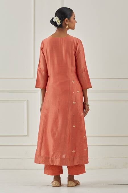 Kamaltaas Orange Chanderi Silk, Cotton, Lurex Embroidery Side-kalidar Anarkali Pant Set Online at Aza Fashions Kamaltaas_Orange Chanderi Silk, Cotton, Lurex Embroidery Side-kalidar Anarkali Pant Set_Online_at_Aza_Fashions