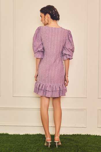 Shop Therealb Purple Polyester Collared Love Checkered Pattern Short Dress at Aza Fashions Shop_Therealb_Purple Polyester Collared Love Checkered Pattern Short Dress _at_Aza_Fashions