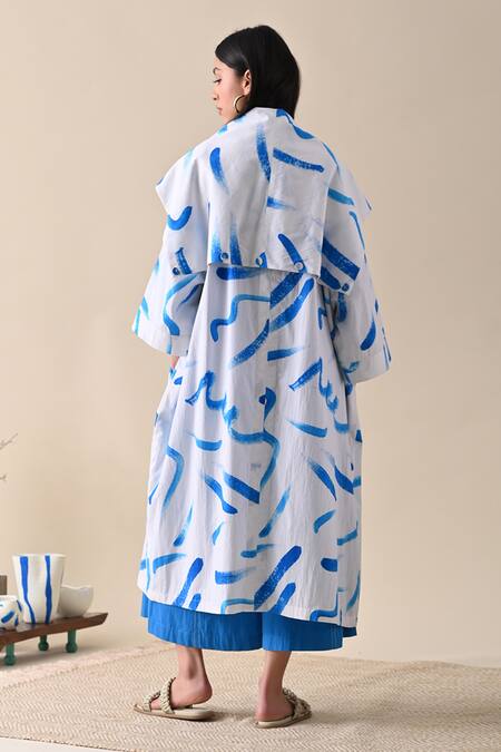 Shop Kanelle Ivory Cotton Nicole Stroke Print Coat at Aza Fashions Shop_Kanelle_Ivory Cotton Nicole Stroke Print Coat_at_Aza_Fashions