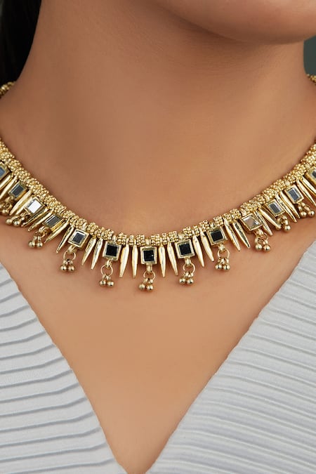House Of Tuhina Mirror Studded Falak Spike Necklace 