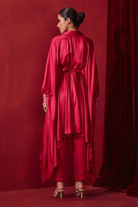 Shop Ajiesh Oberoi Pink Modal, Silk Pearls, Crystals Collared Fiza Oversized Shirt And Pant Set at Aza Fashions Shop_Ajiesh Oberoi_Pink Modal, Silk Pearls, Crystals Collared Fiza Oversized Shirt And Pant Set _at_Aza_Fashions