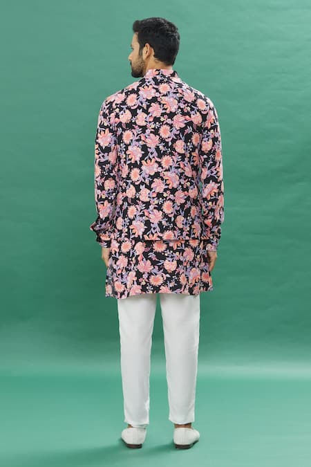Spring Break Printed Jacket Set With Contrast Churidar 