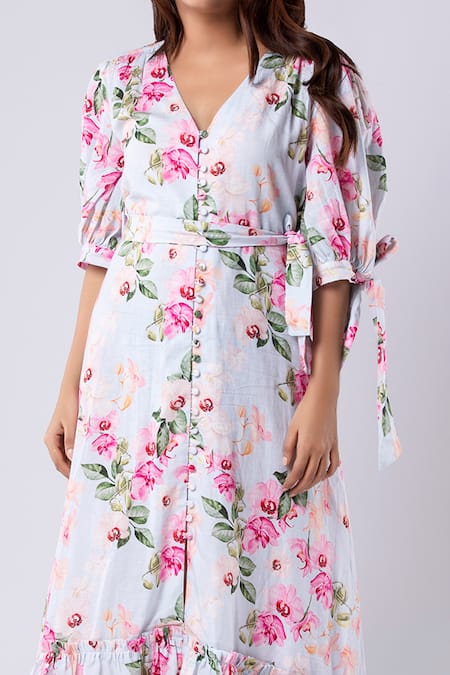 Tangerine Tiger Flower Print High Low Hem Dress 