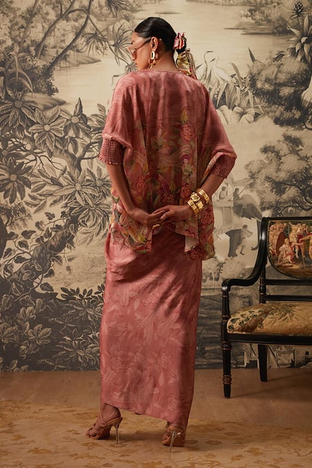 Kalista Iris Printed Tunic & Draped Skirt Set 