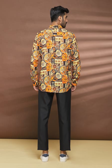 Shop Linen Bloom Multi Color 100% Linen Durban Print Shirt at Aza Fashions Shop_Linen Bloom_Multi Color 100% Linen Durban Print Shirt _at_Aza_Fashions