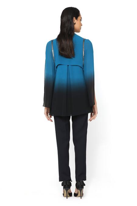Shop_Rohit Gandhi + Rahul Khanna_Blue Viscose Straight Fit Trouser  _at_Aza_Fashions