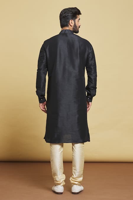 Shop Arihant Rai Sinha Black Silk Embroidery Diagonal Kurta Set at Aza Fashions Shop_Arihant Rai Sinha_Black Silk Embroidery Diagonal Kurta Set _at_Aza_Fashions