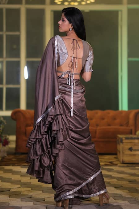 House Of Tushaom Border Embroidered Saree With Woven Blouse 