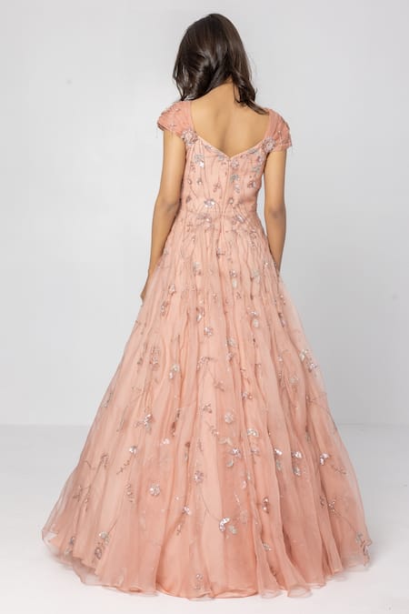 Sartoriale Floral Embroidered Silk Organza Gown 
