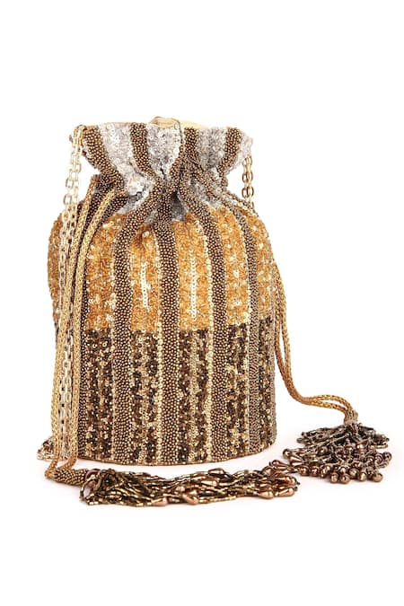 Shop The Purple Sack Gold Embroidery Sequin Potli at Aza Fashions Shop_The Purple Sack_Gold Embroidery Sequin Potli _at_Aza_Fashions