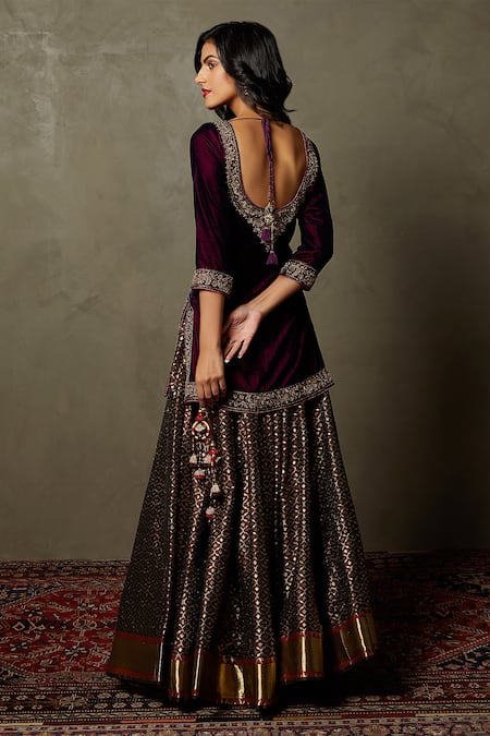 RI.Ritu Kumar Jwala Zardozi Embroidered Kurta Lehenga Set 