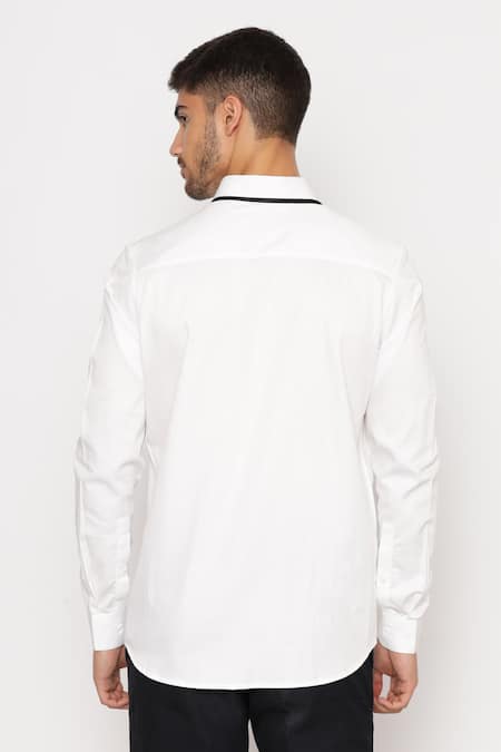 Shop_Lacquer Embassy_White Cotton Piping Striped Print Designer Shirt _at_Aza_Fashions