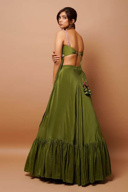 Ahi Clothing Front-Slit Kurta & Ruffle Hem Lehenga Set 