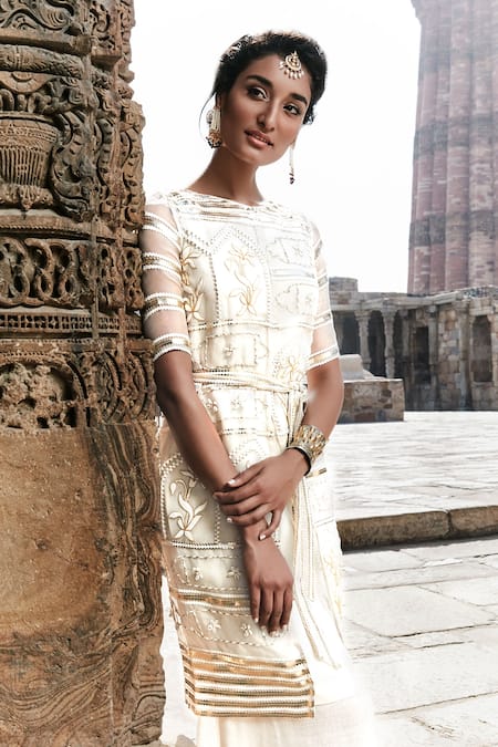 Tisha Saksena Embroidered Handloom Organza Jacket Sharara Set 