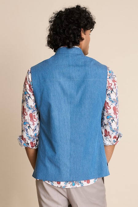 Gargee Designers Blue Cotton Denim Bundi 