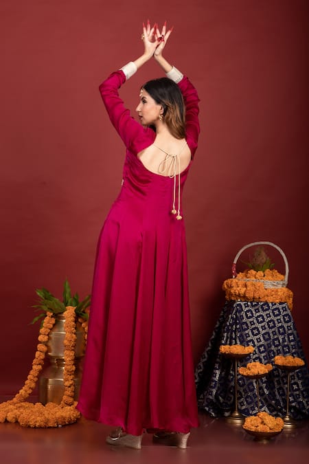 Monk & Mei By Sonia Anand Purple Brocade, Satin, Organza Tassels Floral Pattern Anarkali With Dupatta Online at Aza Fashions Monk & Mei By Sonia Anand_Purple Brocade, Satin, Organza Tassels Floral Pattern Anarkali With Dupatta _Online_at_Aza_Fashions