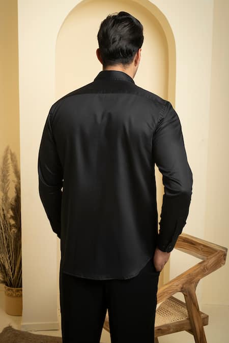 Shop Hilo Design Black Cotton Satin Sequins, Embroidery Shirt at Aza Fashions Shop_Hilo Design_Black Cotton Satin Sequins, Embroidery Shirt _at_Aza_Fashions