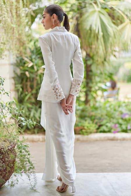 Shop_Betrue_White Modal, Silk Draped Skirt _at_Aza_Fashions