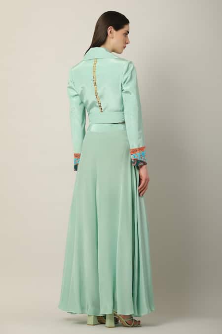 Shop Limerick By Abirr N' Nanki Green Crepe Flared Pant at Aza Fashions Shop_Limerick By Abirr N' Nanki_Green Crepe Flared Pant _at_Aza_Fashions