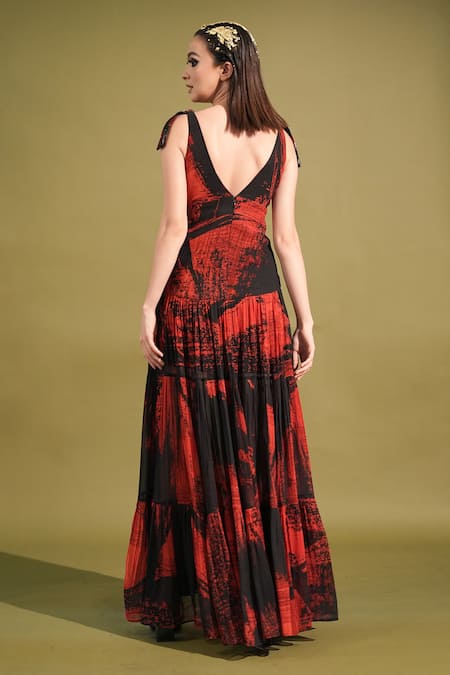 Nikita Mhaisalkar Tiered Stroke Print Gown 