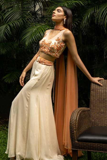 Richa Jaisinghani Label Border Embroidered Cape & Palazzo Set 