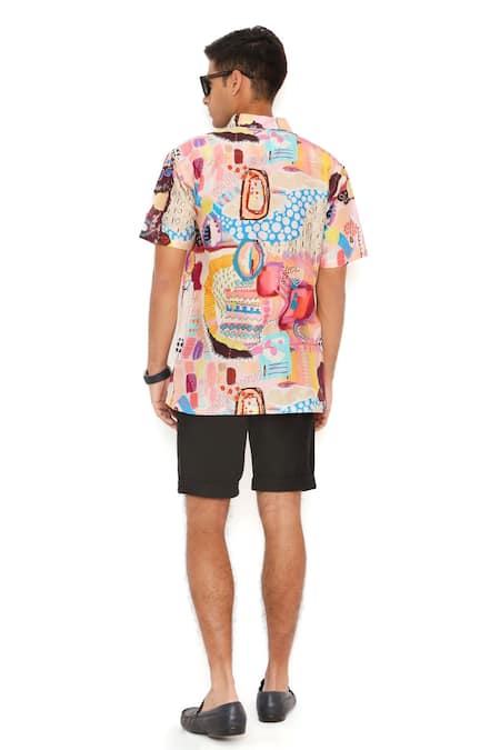 PS Men By Payal Singhal Peach Trance Print Silk Mulmul Shirt 