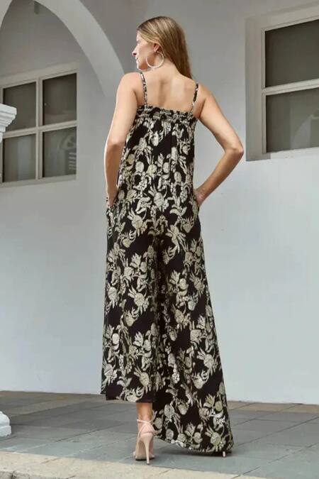 Shop Style Junkiie Black Georgette Embroidery Square Neck Self Asymmetrical Jumpsuit at Aza Fashions Shop_Style Junkiie_Black Georgette Embroidery Square Neck Self Asymmetrical Jumpsuit _at_Aza_Fashions