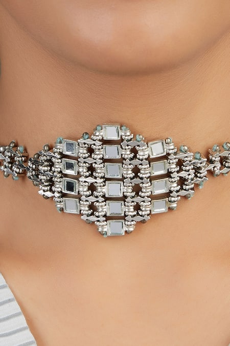 House Of Tuhina Falak Teer Mirror Studded Choker 