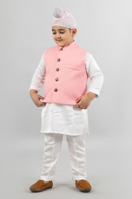 Shop Darleen Kids Couture Pink Cotton Satin Quilted Bundi at Aza Fashions Shop_Darleen Kids Couture_Pink Cotton Satin Quilted Bundi _at_Aza_Fashions