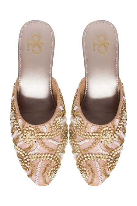 Shop Kkarma Accessories Pink Embroidery Chandramalika Mule Block Heels at Aza Fashions Shop_Kkarma Accessories_Pink Embroidery Chandramalika Mule Block Heels _at_Aza_Fashions
