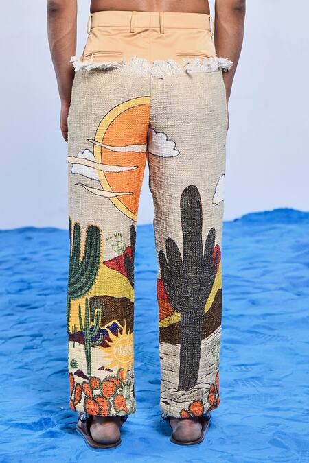 Shop Triune Multi Color Handloom Cotton And Twill Printed Digital Sundowner Pant at Aza Fashions Shop_Triune_Multi Color Handloom Cotton And Twill Printed Digital Sundowner Pant _at_Aza_Fashions