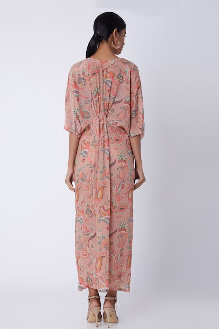 Shop Archana Shah Peach Bemberg Crepe Printed Kaftan at Aza Fashions Shop_Archana Shah_Peach Bemberg Crepe Printed Kaftan _at_Aza_Fashions