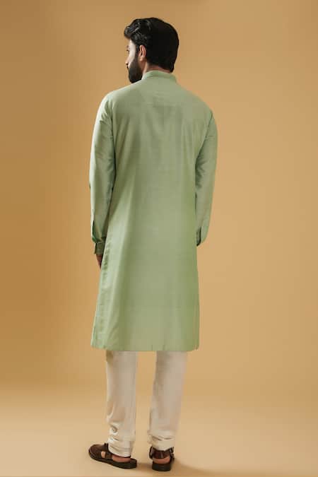 Raghavendra Rathore Blue Placket Embroidered Raw Silk Kurta With Pant