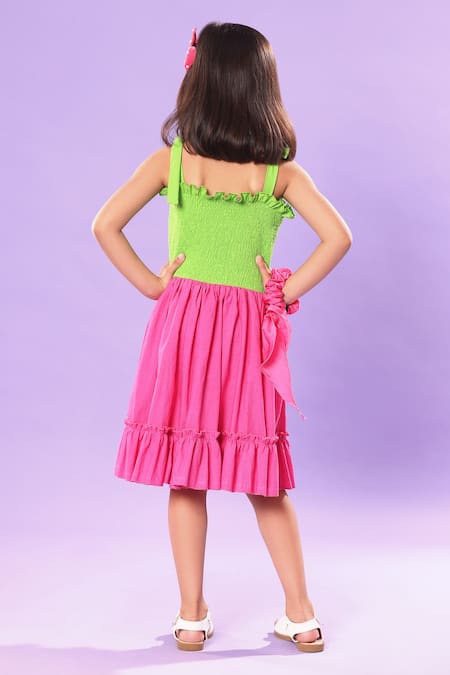 Shop Littlecheer Multi Color Cotton, Poplin Blocked And Flared Dress at Aza Fashions Shop_Littlecheer_Multi Color Cotton, Poplin Blocked And Flared Dress _at_Aza_Fashions